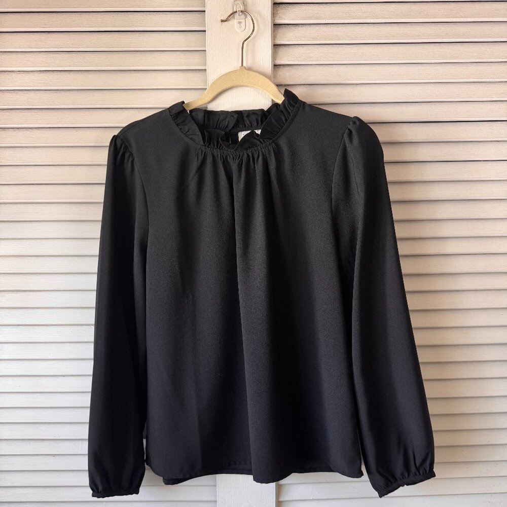 J. Crew Long-sleeve ruffleneck top - Black M